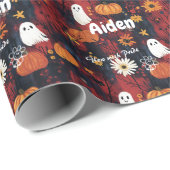 Halloween inpakpapier met spookachtig schattig ont (Rol Hoek)