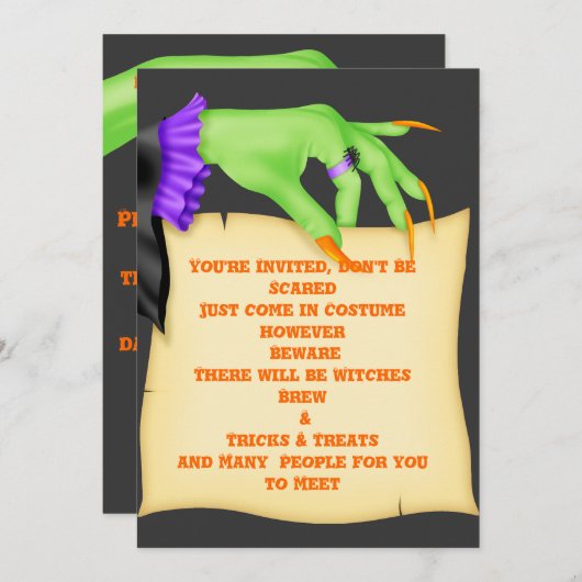 HALLOWEEN INVITATIES WITCH HANDS KAART (Voorkant / Achterkant)