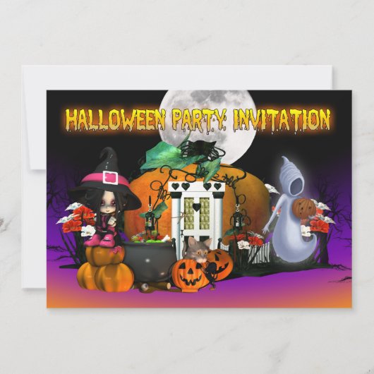 Halloween Invitation Card - Cartoon Halloween Invi Kaart (Voorkant)