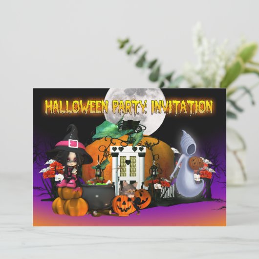 Halloween Invitation Card - Cartoon Halloween Invi Kaart (Staand voorkant)