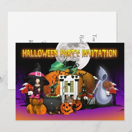Halloween Invitation Card - Cartoon Halloween Invi Kaart (Voorkant / Achterkant)