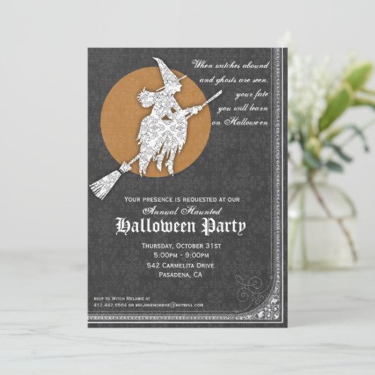 Halloween Invitation Elegant Witches Ball Kaart (Staand voorkant)