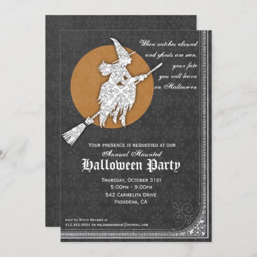 Halloween Invitation Elegant Witches Ball Kaart (Voorkant / Achterkant)