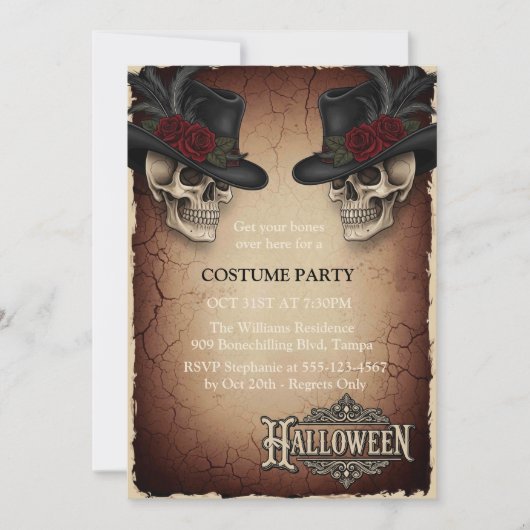 Halloween Invitation Kaart | Gotische schedels (Voorkant)
