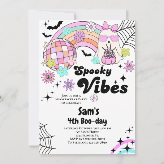 Halloween Invitation Kind Schattigee Retro Ghost V Kaart (Voorkant)