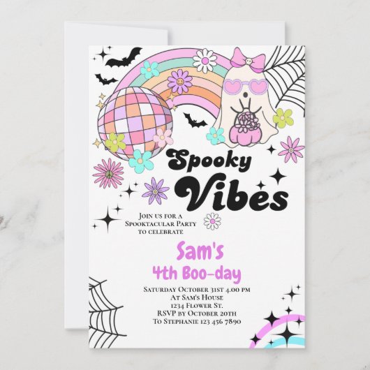 Halloween Invitation Kind Schattigee Retro Ghost V Kaart (Voorkant)