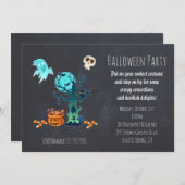 Halloween Invitation - Spooky Scene met Snoep Kaart (Voorkant / Achterkant)
