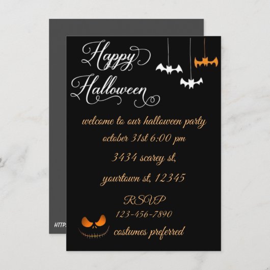Halloween Invitation write jouw tekst Kaart (Voorkant / Achterkant)