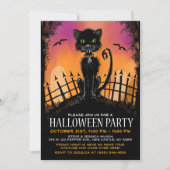 Halloween Invite - Scary Cat in Graveyard Kaart (Voorkant)