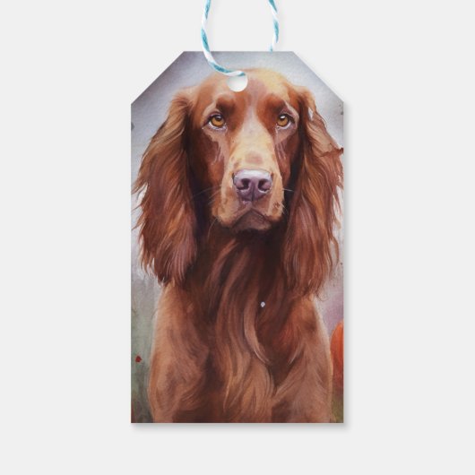 Halloween Irish Red Setter met pompoenen eng Cadeaulabel (Achterkant)