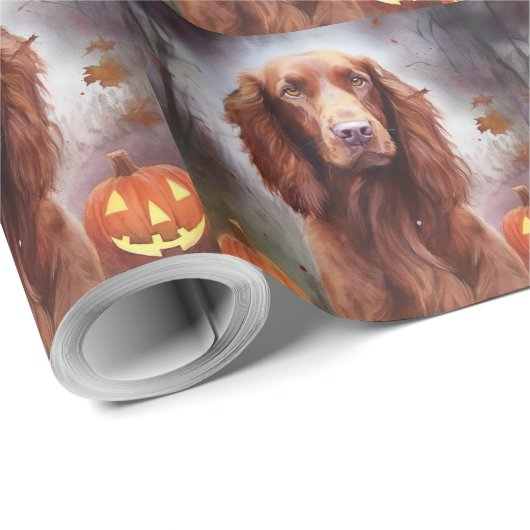 Halloween Irish Red Setter met pompoenen eng Cadeaupapier (Rol Hoek)