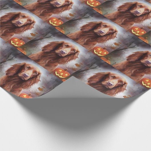 Halloween Irish Red Setter met pompoenen eng Cadeaupapier (Hoek)