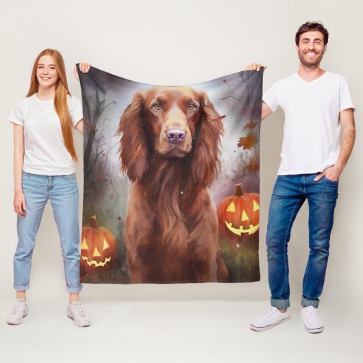 Halloween Irish Red Setter met pompoenen eng Fleece Deken (In situ)