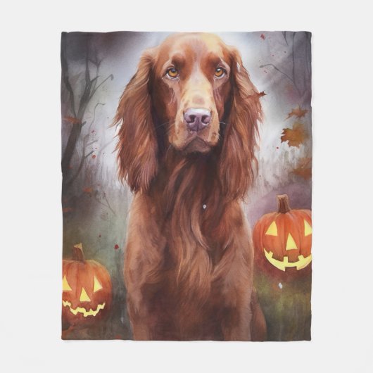 Halloween Irish Red Setter met pompoenen eng Fleece Deken (Voorkant)