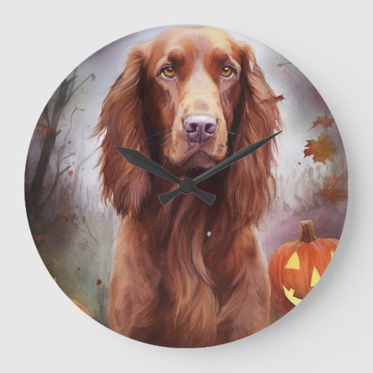 Halloween Irish Red Setter met pompoenen eng Grote Klok (Voorkant)