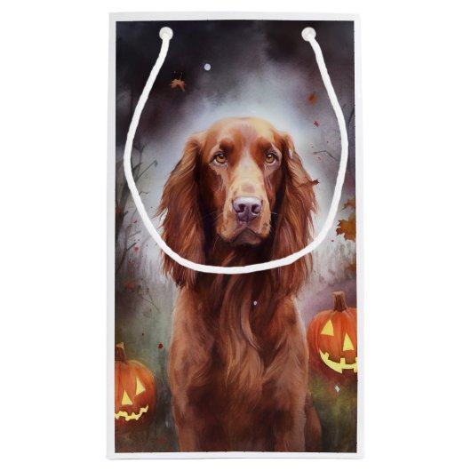 Halloween Irish Red Setter met pompoenen eng Klein Cadeauzakje (Achterkant)