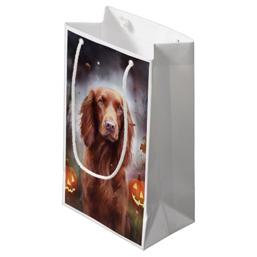 Halloween Irish Red Setter met pompoenen eng Klein Cadeauzakje (Voorkant Gekanteld)