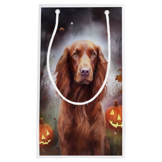 Halloween Irish Red Setter met pompoenen eng Klein Cadeauzakje (Voorkant)
