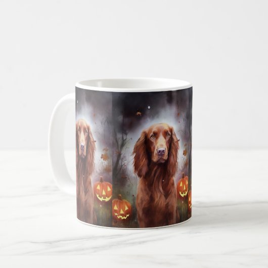 Halloween Irish Red Setter met pompoenen eng Koffiemok (Voorkant links)