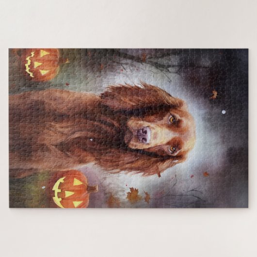 Halloween Irish Red Setter met pompoenen eng Legpuzzel (Horizontaal)