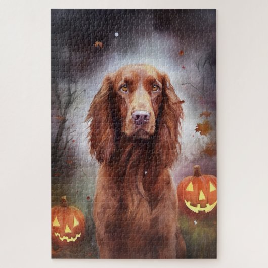 Halloween Irish Red Setter met pompoenen eng Legpuzzel (Verticaal)