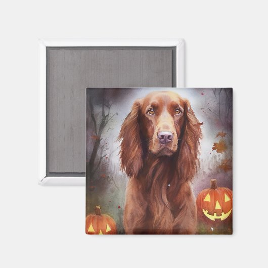 Halloween Irish Red Setter met pompoenen eng Magneet (Voorkant / Achterkant)