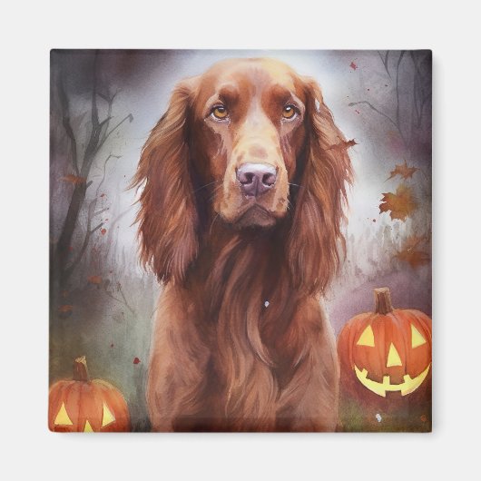 Halloween Irish Red Setter met pompoenen eng Magneet (Voorkant)
