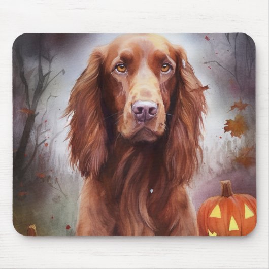 Halloween Irish Red Setter met pompoenen eng Muismat (Voorkant)