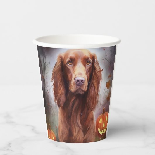 Halloween Irish Red Setter met pompoenen eng Papieren Bekers (Voorkant)