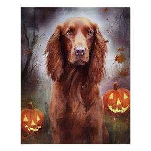 Halloween Irish Red Setter met pompoenen eng Perfect Poster
