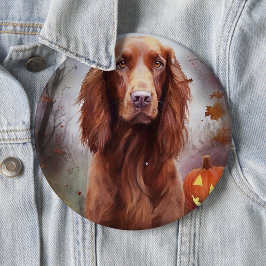 Halloween Irish Red Setter met pompoenen eng Ronde Button 6,0 Cm (In situ)