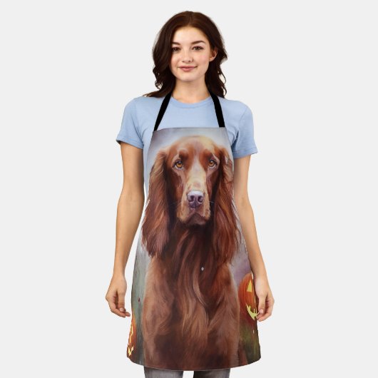 Halloween Irish Red Setter met pompoenen eng Schort (Gedragen)