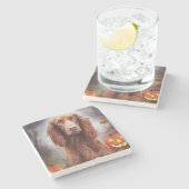 Halloween Irish Red Setter met pompoenen eng Stenen Onderzetter (Zijkant)