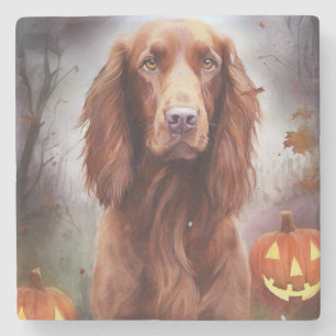 Halloween Irish Red Setter met pompoenen eng Stenen Onderzetter