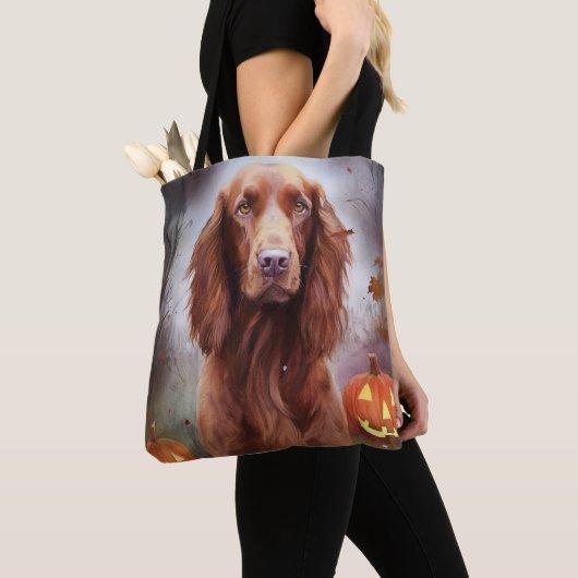 Halloween Irish Red Setter met pompoenen eng Tote Bag (Dichtbij)