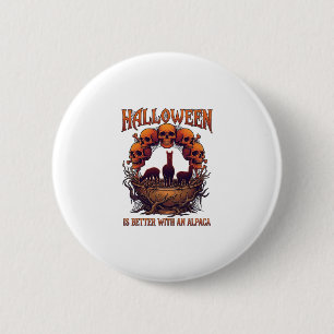 Halloween Is Beter Alpaca Oranje Schedels Spinnenw Ronde Button 5,7 Cm