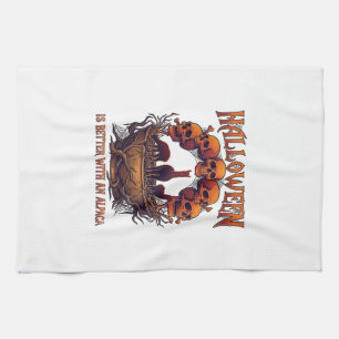 Halloween Is Beter Alpaca Oranje Schedels Spinnenw Theedoek