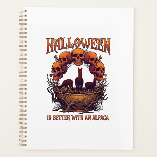 Halloween Is Better Alpaca Oranje Schedels Spinnen Planner (Voorkant)