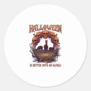 Halloween Is Better Alpaca Oranje Schedels Spinnen Ronde Sticker