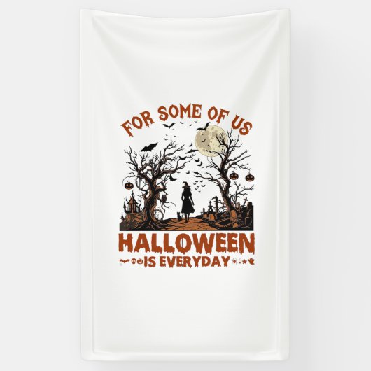 Halloween Is Everyday Heks Silhouet Volle Maan G Spandoek (Verticaal)