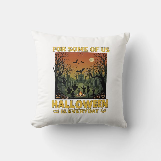 Halloween Is Everyday Kerkhof Zombies Vuurkorf Pu Kussen (Voorkant)