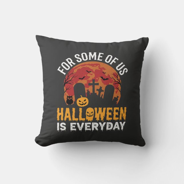 Halloween Is Everyday Spooky Kerkhof Maan Kussen (Voorkant)