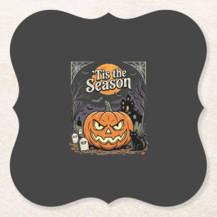 Halloween Is het Seizoen Pompoen Kat Design_1 Kartonnen Onderzetters