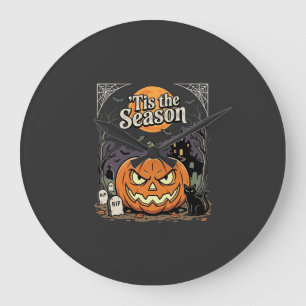 Halloween Is het Seizoen Pompoen Kat Ontwerp_1 Grote Klok