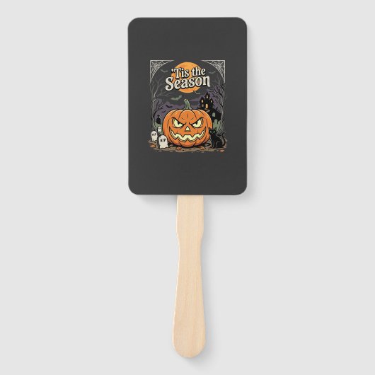 Halloween Is het Seizoen Pompoen Kat Ontwerp_1 Handwaaier (Voorkant)