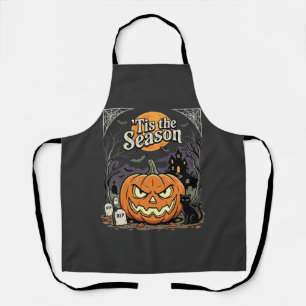 Halloween Is het Seizoen Pompoen Kat Ontwerp_1 Schort