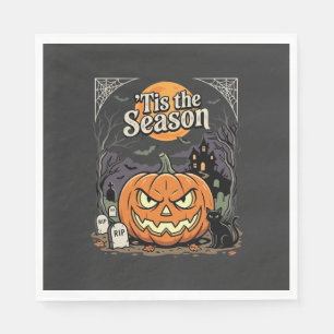 Halloween Is het Seizoen Pompoen Kat Ontwerp_1 Servet