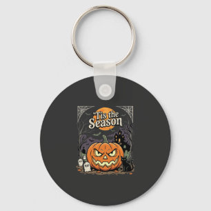 Halloween Is het Seizoen Pompoen Kat Ontwerp_1 Sleutelhanger