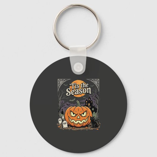 Halloween Is het Seizoen Pompoen Kat Ontwerp_1 Sleutelhanger (Voorkant)