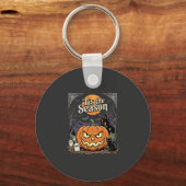 Halloween Is het Seizoen Pompoen Kat Ontwerp_1 Sleutelhanger (Voorkant)